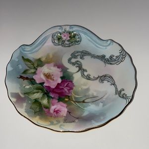 Vintage Floral decorative plate gold trim unmarked